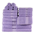 Bath Towel Set with Washcloths - 18 Piece Cotton Towels in Lavender - Soft & Absorbent