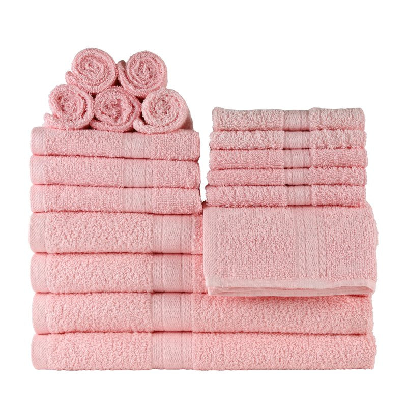 Mainstays 18-Piece Cotton Towel Set - Daylily Pink, Bath Hand Washcloths