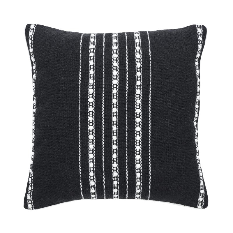 Decorative Pillow - 18x18 Black Stripe Cotton-Rich Cushion - Black, 1