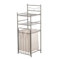 Bathroom Storage Tower with Shelves and Removable Hamper - Satin Nickel Finish