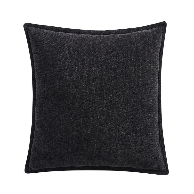 Decorative 22x22 Inch Black Chenille Flange Throw Pillow - Indoor Accent