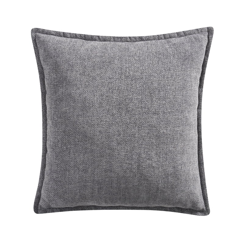 Grey Chenille Flange Decorative Pillow 22x22 Inches - Soft Indoor Accent