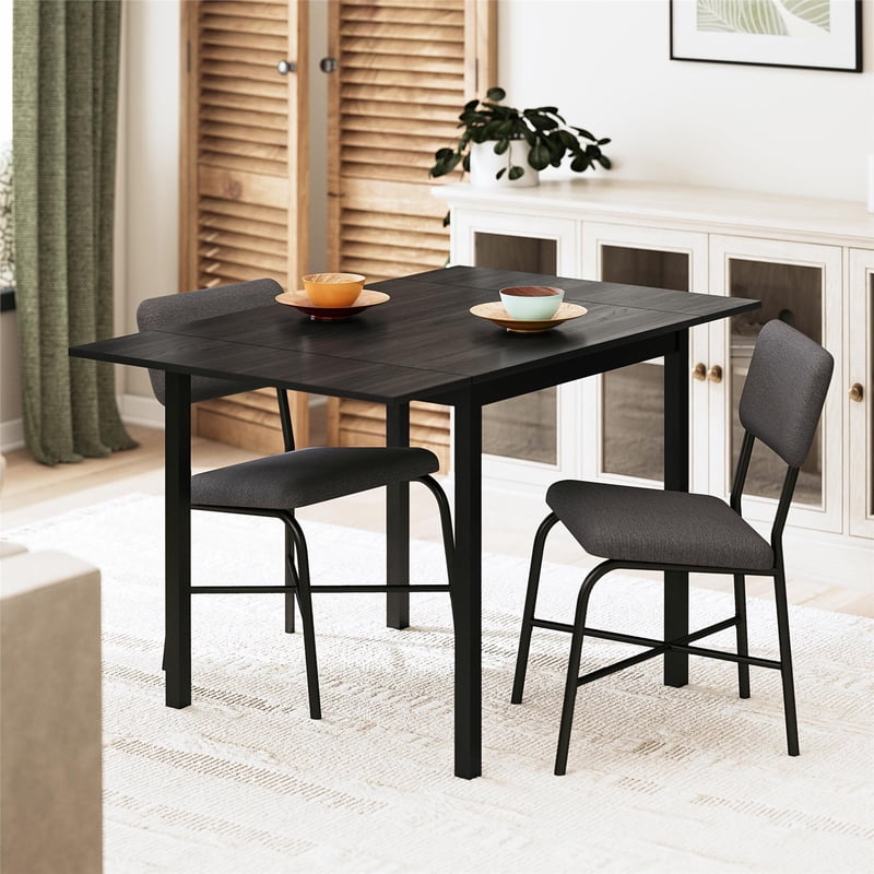 3-Piece Drop Leaf Dining Table Set with Chairs - Black