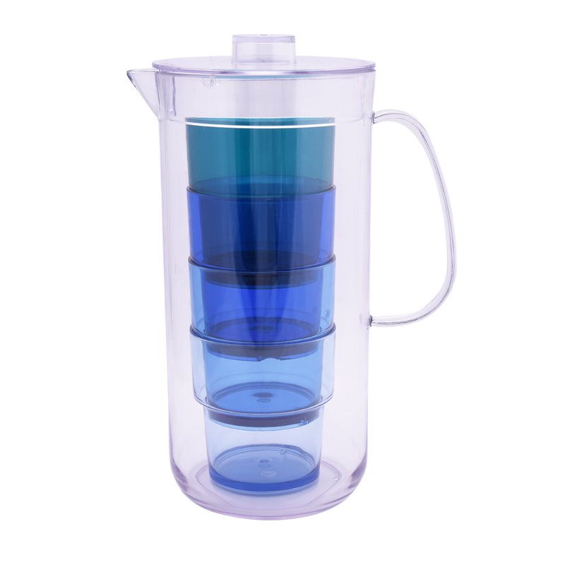 3-Quart Acrylic Pitcher with 14-Ounce Stackable Tumblers - Blue