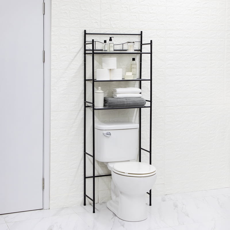 Over-the-Toilet Bathroom Storage Shelf Unit - Black Steel, 3 Tiers