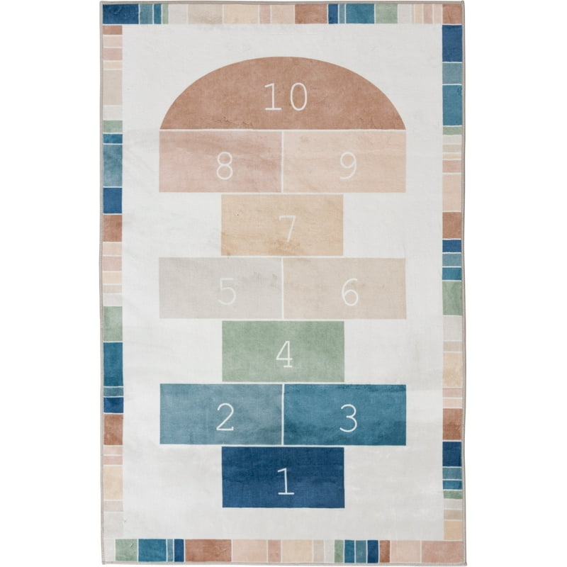 36x56 Inch Faux Fur Indoor Area Rug with Hopscotch Pattern - Soft Non-Slip Play Mat