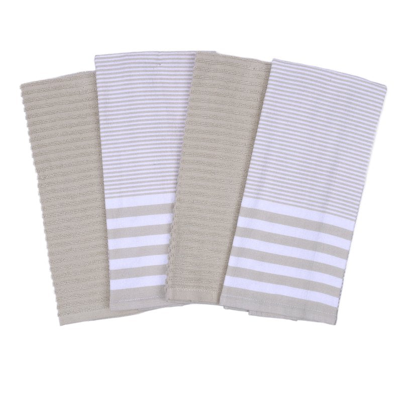 15"x25" Horizontal Stripe Kitchen Towels - 4-Pack, Beige