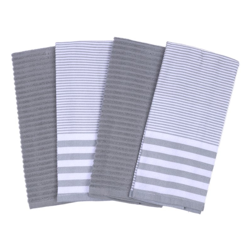 15"x25" Horizontal Stripe Kitchen Towels - Soft Silver, 4-Pack