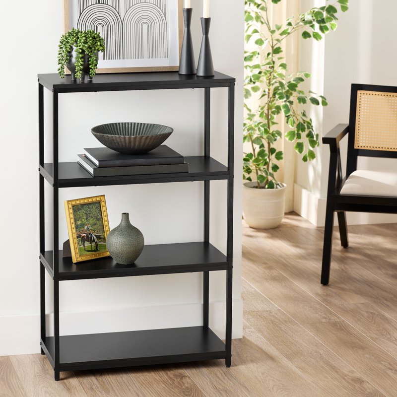 4-Shelf Metal Frame Bookcase - Black Compact Storage