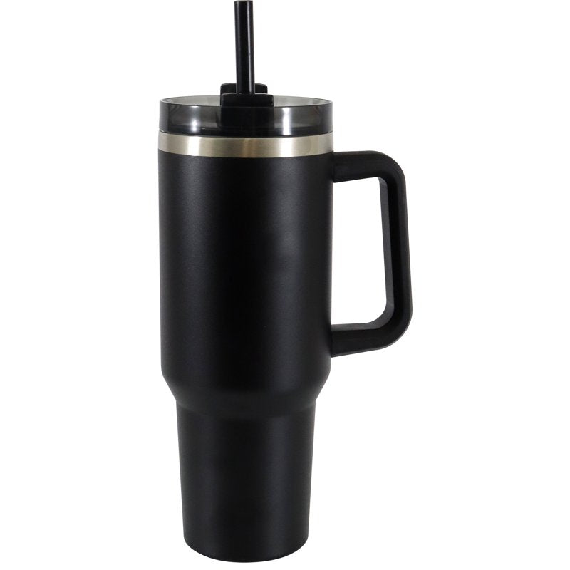 40 oz Stainless Steel Tumbler with Straw & Handle - Black