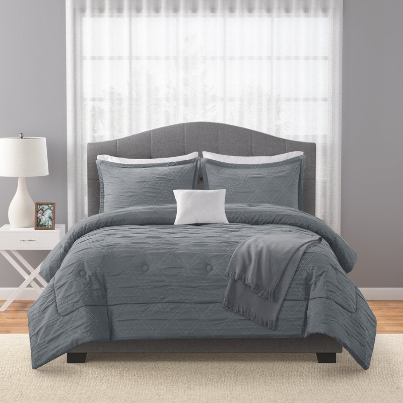 Mainstays King Grey Cross Stitch Comforter Set - 5-Piece Bedding