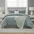 Full/Queen Sage Jacquard Comforter Set - 5 Piece Bed Bedding with Decorative Pillow & Fringe Throw
