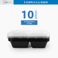 10-Piece Meal Prep Container Set - 3-Compartment, BPA-Free, Black