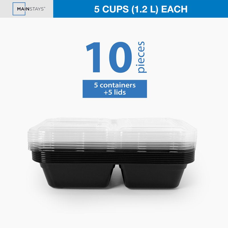 10-Piece Meal Prep Container Set - 3-Compartment, BPA-Free, Black