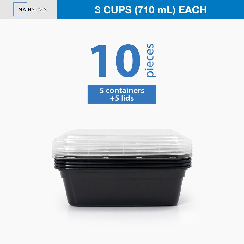 3-Cup Meal Prep Containers Set - 10 Piece with Lids