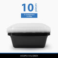 8-Cup Tall Square Meal Prep Containers - 10-Piece Set with Lids
