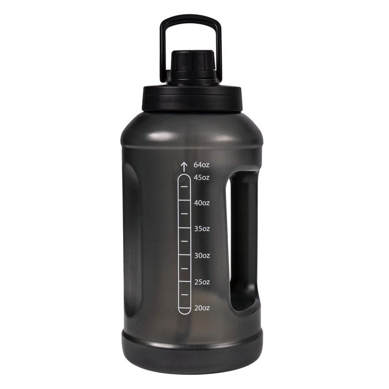 64 Ounce Water Bottle - Translucent Black, 2-in-1 Lid, BPA-Free