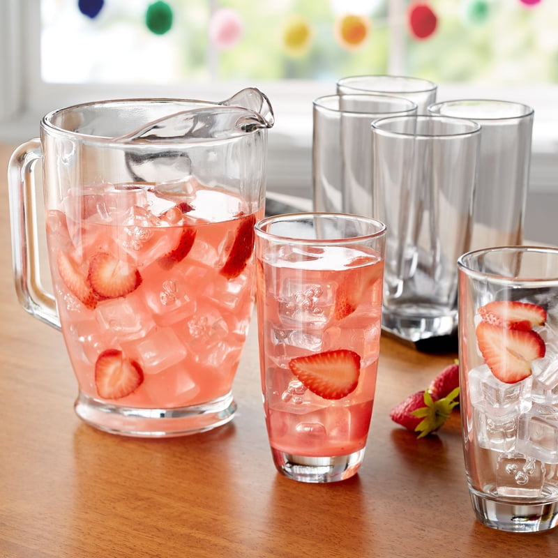 7-Piece Clear Glass Pitcher and Tumbler Set - 6 Cooler Glasses