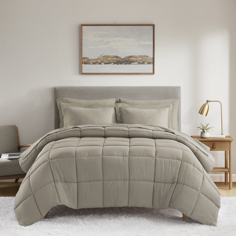 King Reversible Down Alternative Comforter & Sheet Set - Stone, 7 Piece