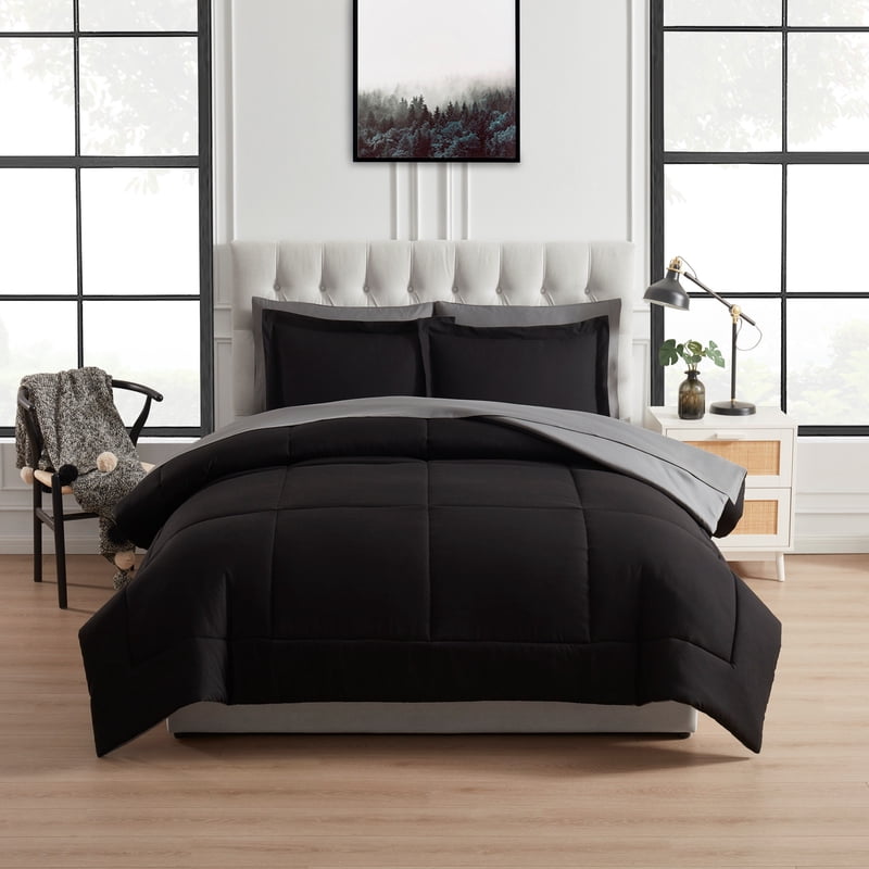 Mainstays Reversible Bed-in-a-Bag Comforter & Sheet Set - Queen, Black