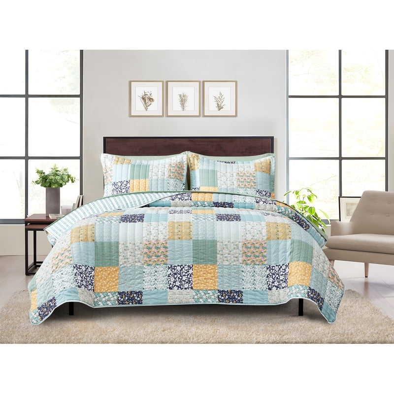 All-in-One 7-Piece Lightweight Quilt and Sheet Bed Set - Full, Patchwork