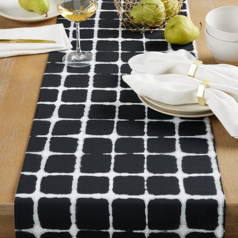 Shibori Reversible Black Table Runner - 72" x 14" Cotton Blend