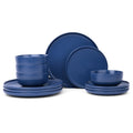 12-Piece Stoneware Dinnerware Set - Round Matte Washed Indigo
