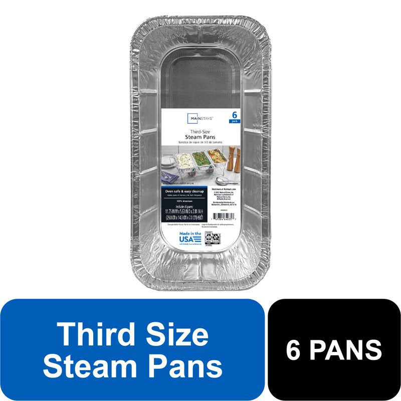 1/3 Steam Table Pans - Aluminum Disposable Catering Pans, 6 Count - 12.63 in x 6.5 in