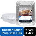 Disposable Aluminum Roasting and Baker Pans with Lids - 2 Pack