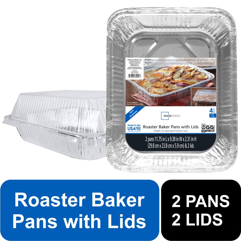 Disposable Aluminum Roasting and Baker Pans with Lids - 2 Pack