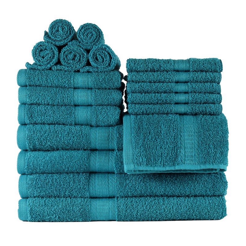 Mainstays Solid Turquoise 18-Piece Bath Towel Set - Cotton, Soft & Absorbent