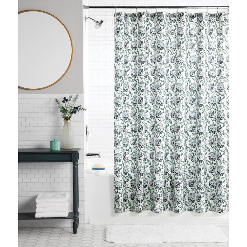 Mainstays Floral Shower Curtain Set with Hooks - 72x72 Navy Fabric 13-Piece