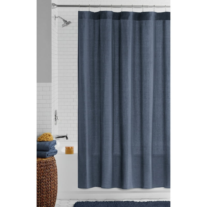 Mainstays Blue Chambray Fabric Shower Curtain 72x72 inches - Casual Bathroom Decor