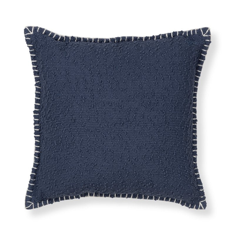 Decorative Throw Pillow - Blue with Ivory Whipstitched Edges, 18x18 Inch Square - Mainstays