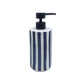 Blue & White Hand Painted Stoneware Soap Pump - Blue Stripe Dispenser with Black Pump