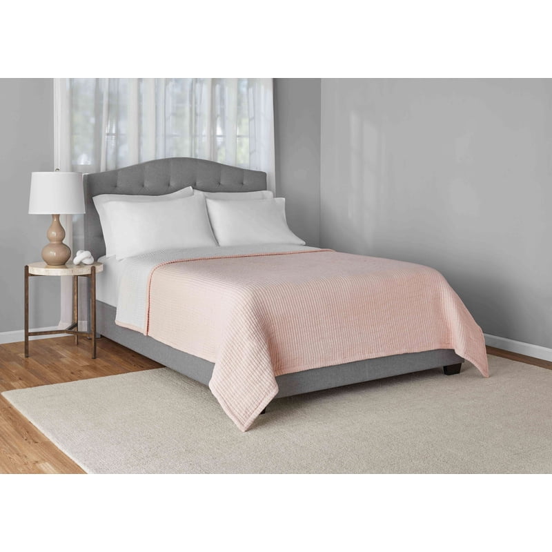 King Reversible Cotton Quilt - Blush Pink, 86x90 Inch, Lightweight Comfort