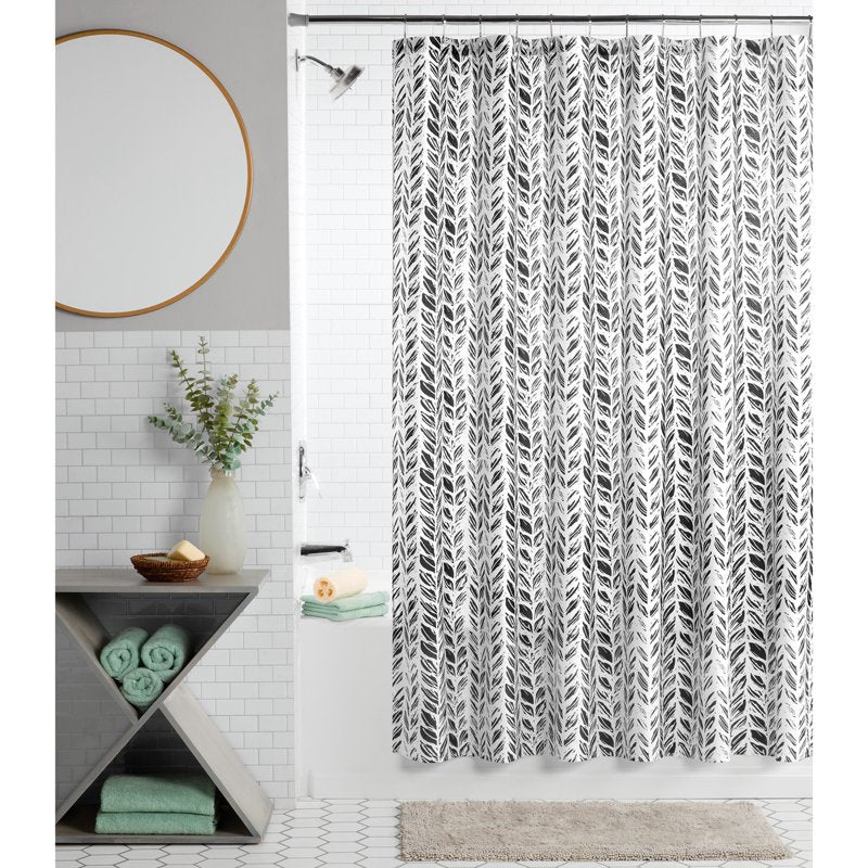 Black and White Braid Shower Curtain Set with Hooks - 72x72 Inches