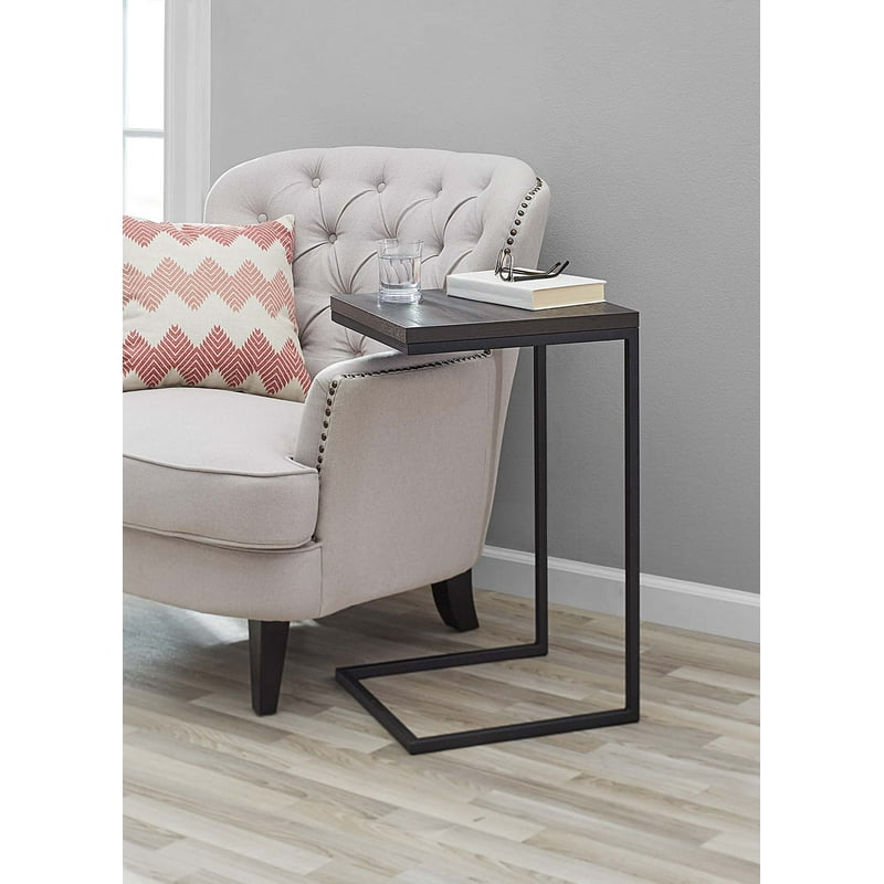 C-Shape Metal End Table - Space Saving Design, Espresso Finish