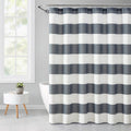 Shower Curtain - Gray Cabana Striped Printed Polyester, 72x72 Inches, Ribbed Texture - Curtain
