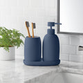 Blue Ceramic Stoneware Bathroom Accessory Set with Soap Dispenser, Tumbler & Tray - Variation of THIS listing