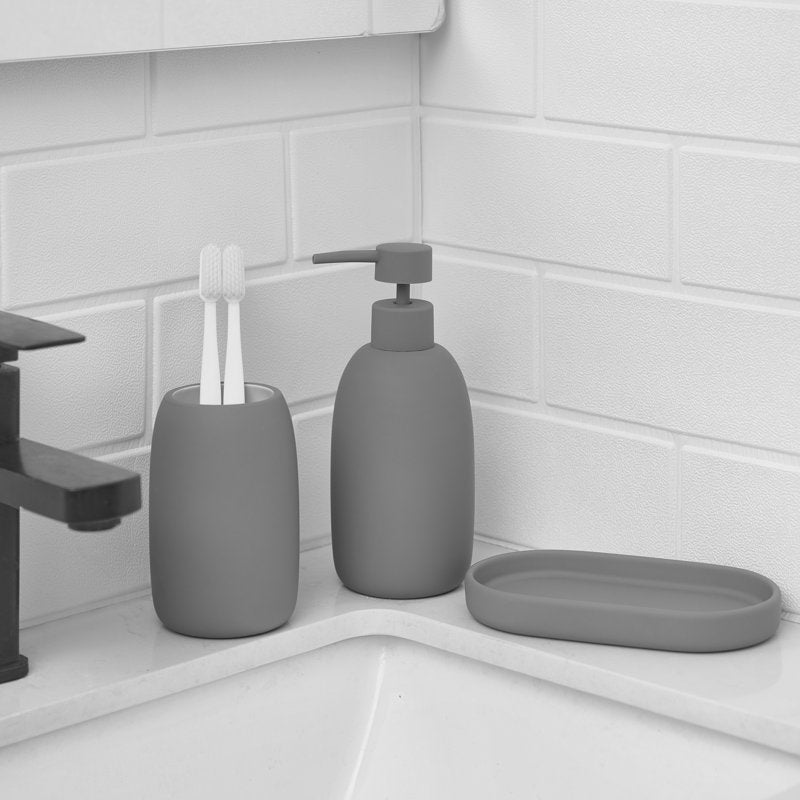 Grey Ceramic Stoneware Bathroom Accessory Set - Soap Dispenser, Tumbler & Tray, Variation of THIS listing