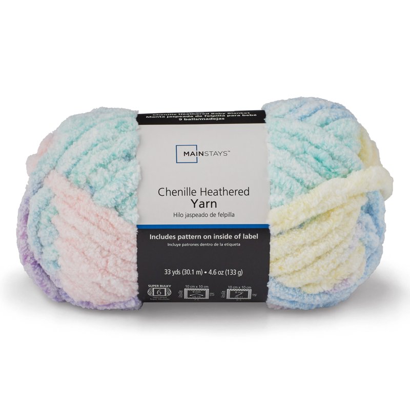 Multi Pastel Chenille Heathered Yarn - 33 Yards Super Bulky Polyester