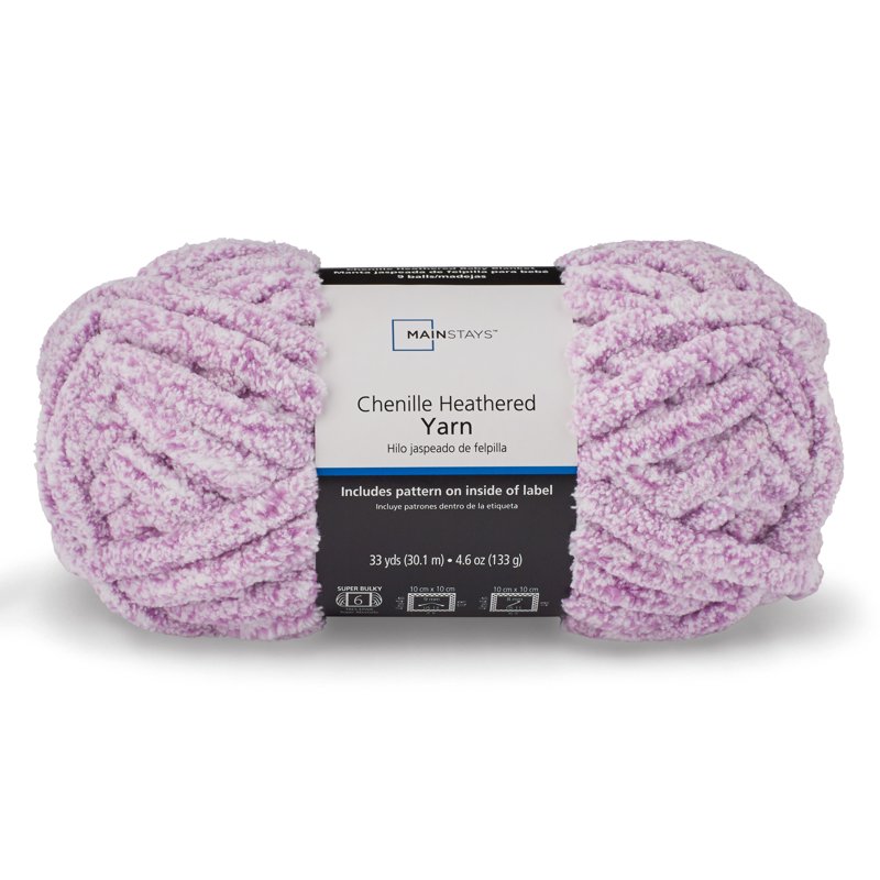 Super Bulky Chenille Heathered Yarn - Sweet Violet, 33 Yards, 100% Polyester