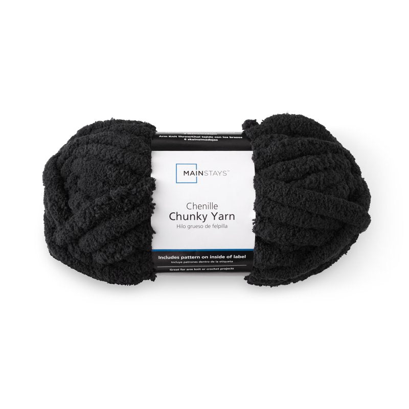 Black Chunky Chenille Yarn - 31.7 Yards, Super Bulky, 100% Polyester
