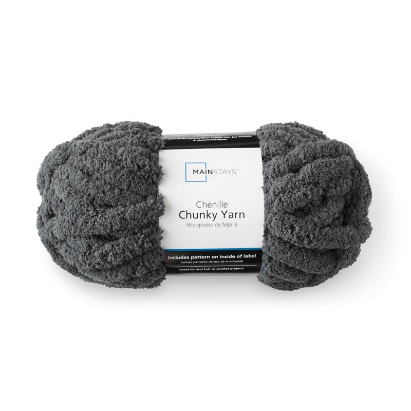 Chunky Chenille Yarn - 31.7 Yards, Charcoal Grey, Super Bulky Polyester
