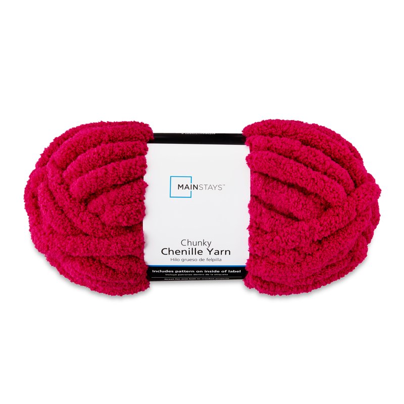 Super Bulky Chenille Yarn - Fuchsia Flame, 31.7 Yards, Soft Polyester
