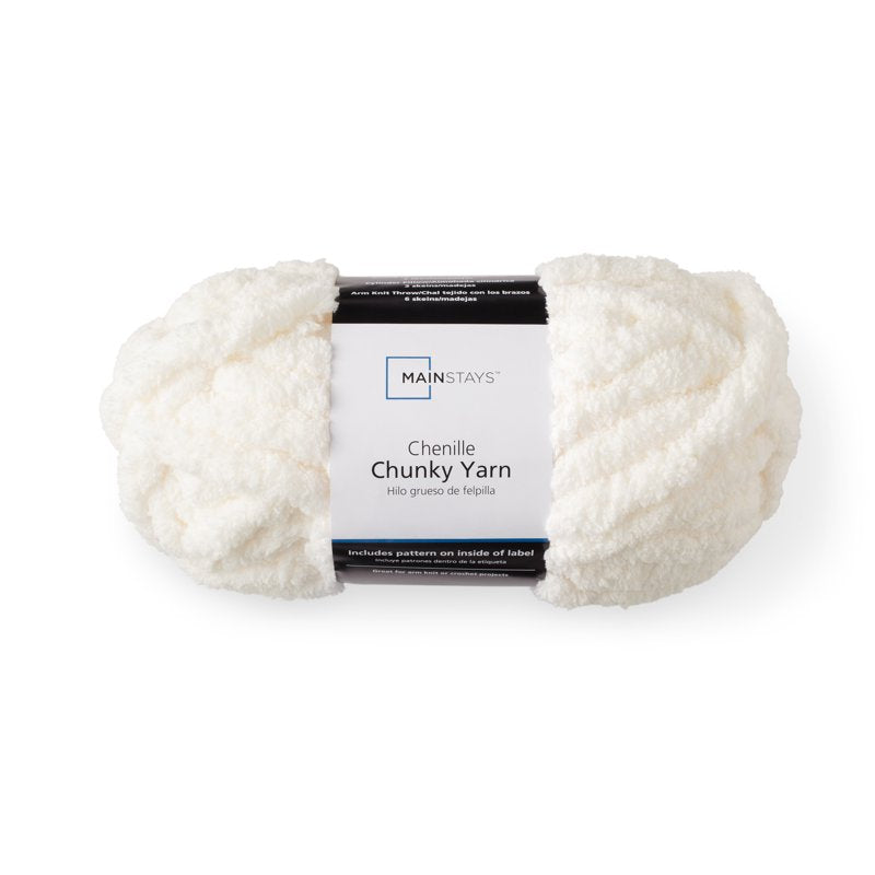 Chunky Chenille Yarn 31.7 Yards - Ivory Super Bulky Polyester Knitting