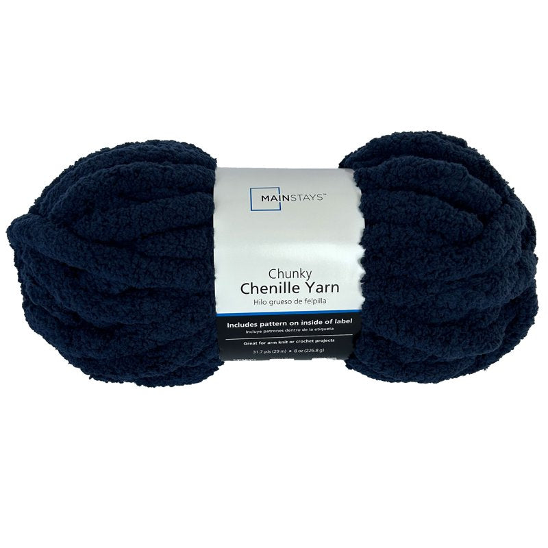 Navy Chunky Chenille Yarn - 31.7 Yards, Super Bulky, 100% Polyester