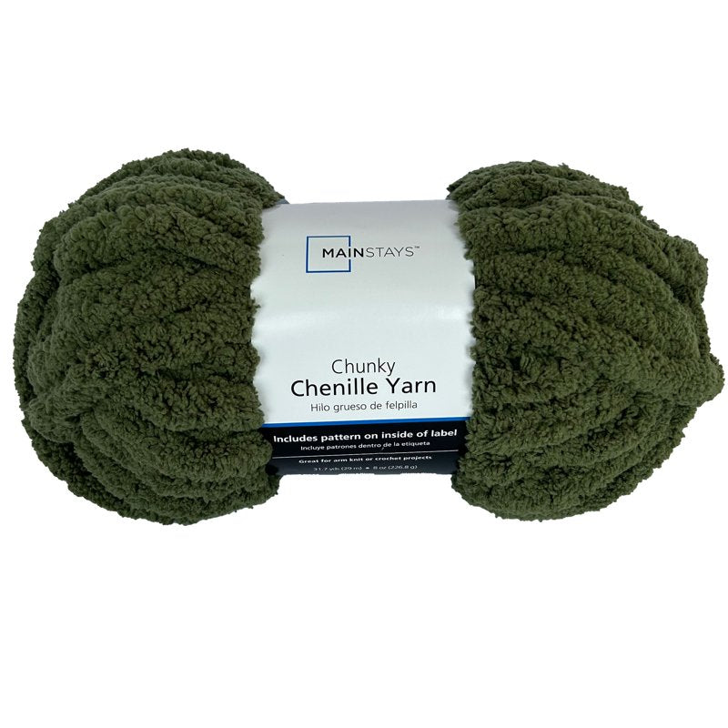 Chunky Chenille Yarn - Olive, 31.7 Yards, Super Bulky, 100% Polyester