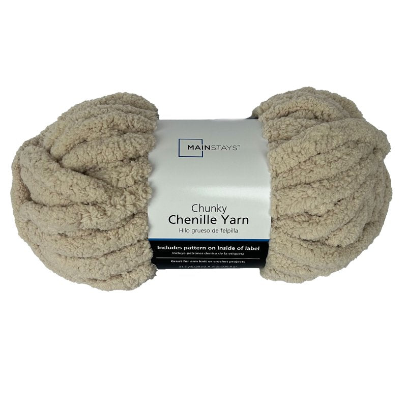 Chunky Chenille Yarn 31.7 Yards - Stone - Super Bulky Polyester for Knitting & Crocheting